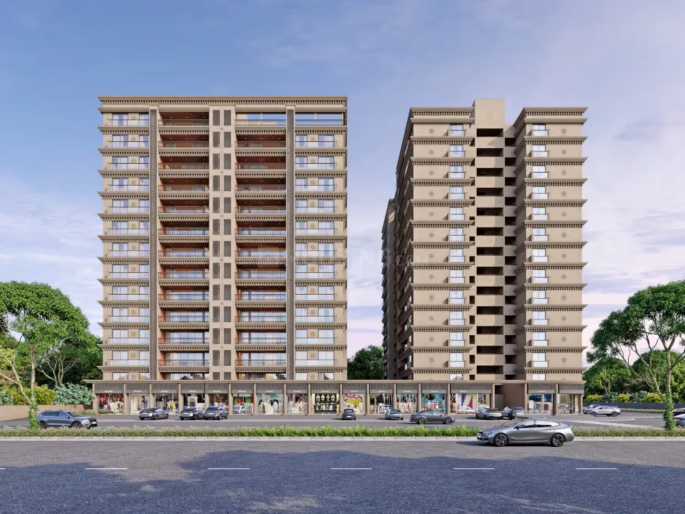 Representational architectural visual of contemporary residential towers